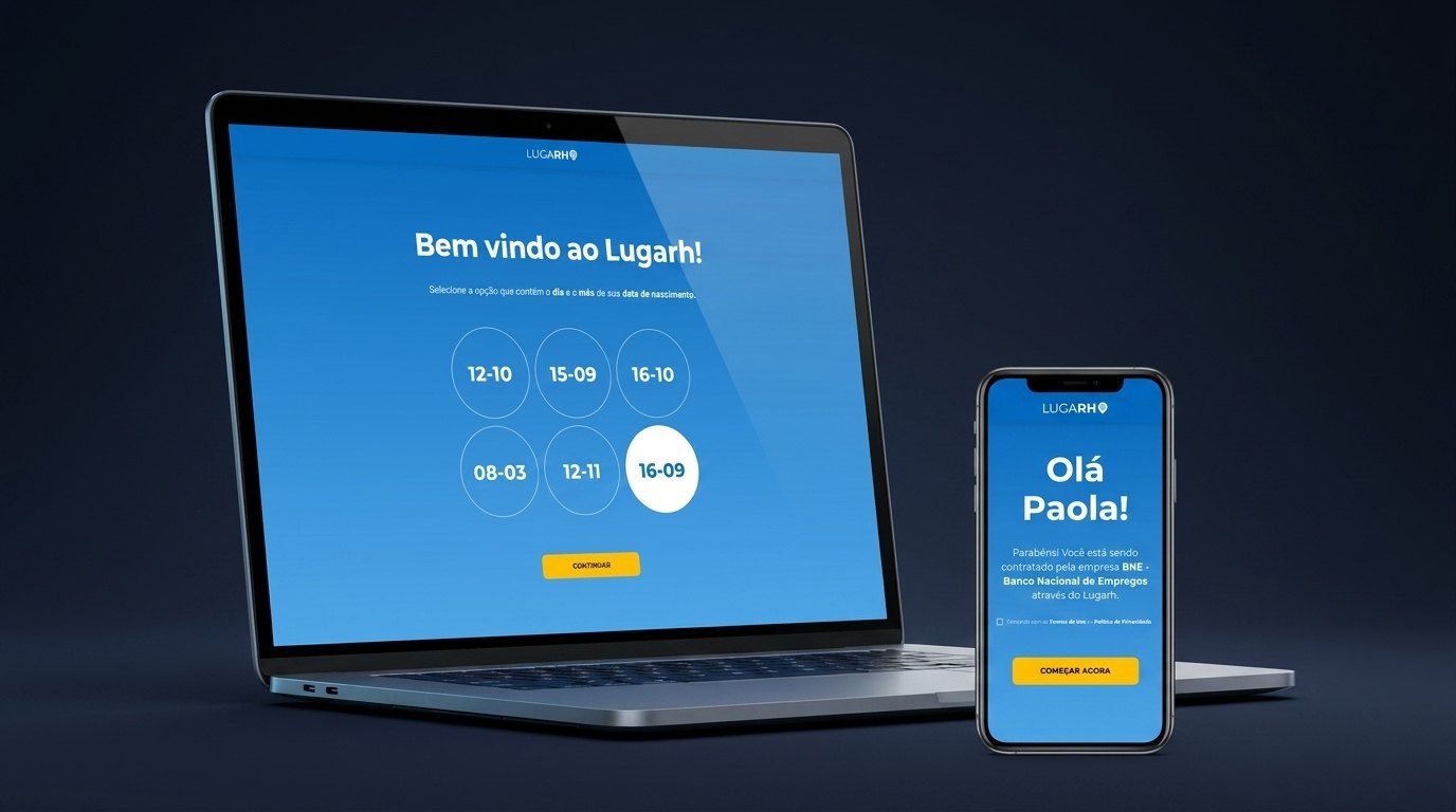 O convite de contratação chega pela ponte com o BNE, e o contratado entra pelo autocadastro